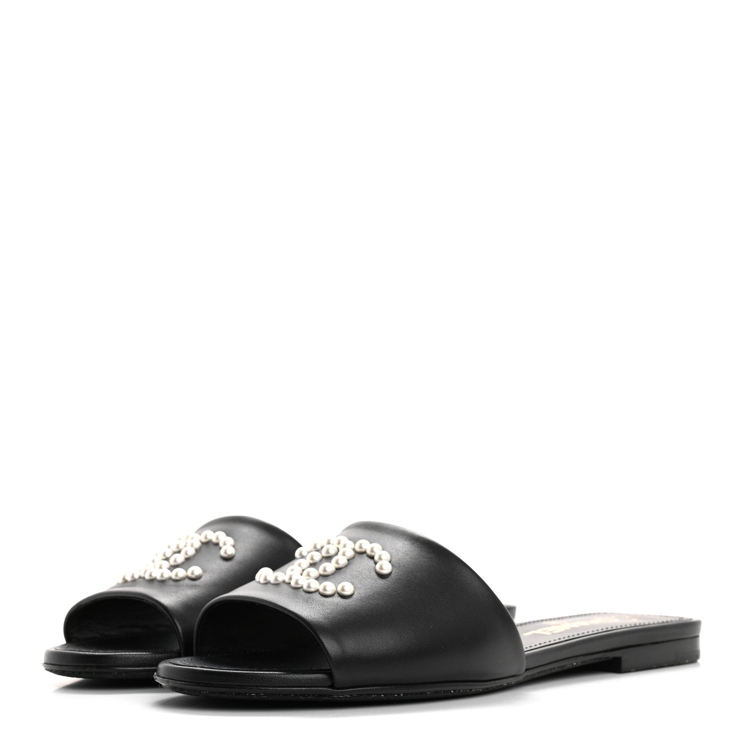 Chanel Lambskin Pearl CC Sandals 38.5 Black 4 of 8