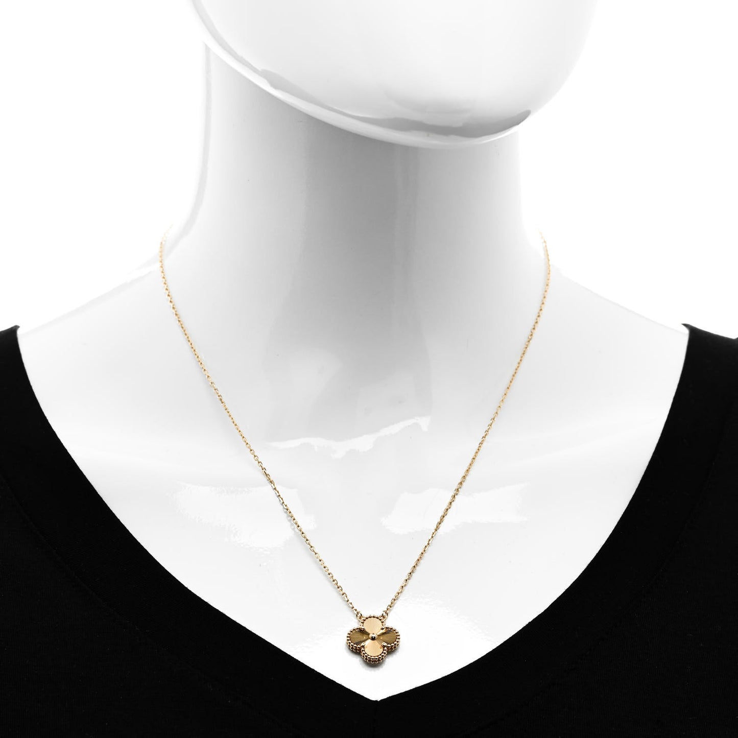18K Yellow Gold Guilloche Vintage Alhambra Pendant Necklace