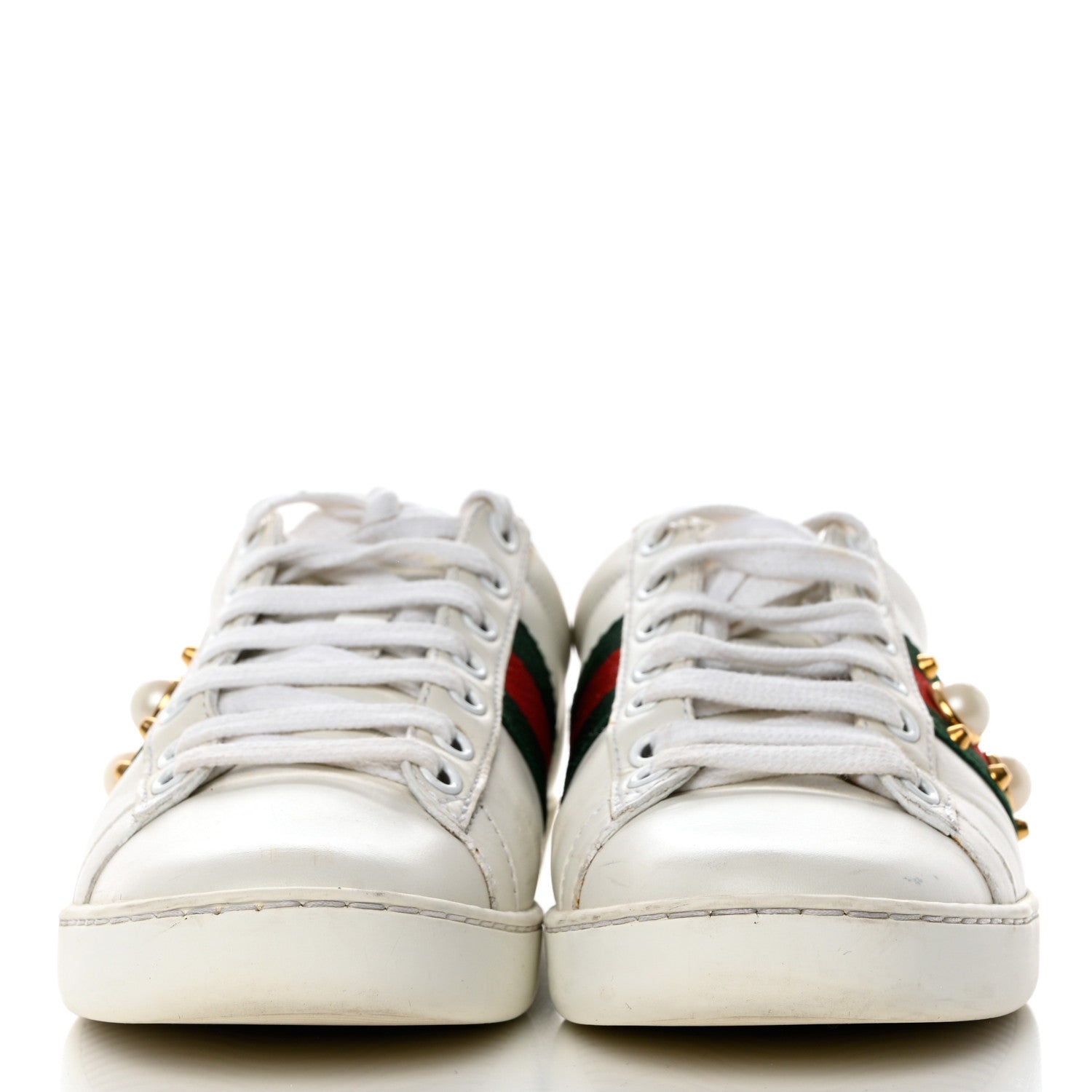 Gucci Calfskin Web Pearl Studded Womens Ace Sneakers 35 White 2 of 8
