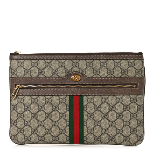 GG Supreme Monogram Large Ophidia Pouch Clutch Brown