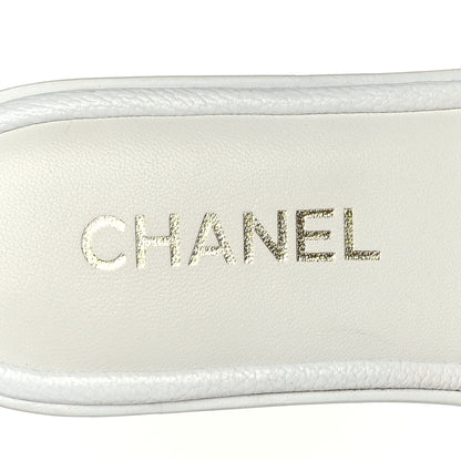 Chanel Shiny Goatskin Quilted CC Mules Sandals 37.5 White 8 of 8