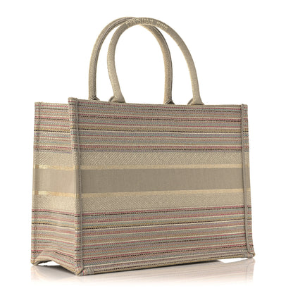 Christian Dior Canvas Embroidered Medium Stripes Book Tote Beige Multicolor 3 of 10