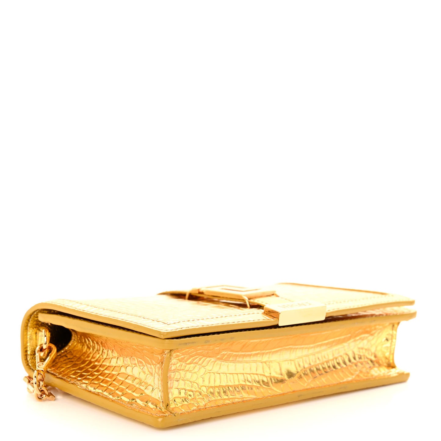 Metallic Crocodile Embossed Calfskin Greca Goddess Wallet On Chain Gold
