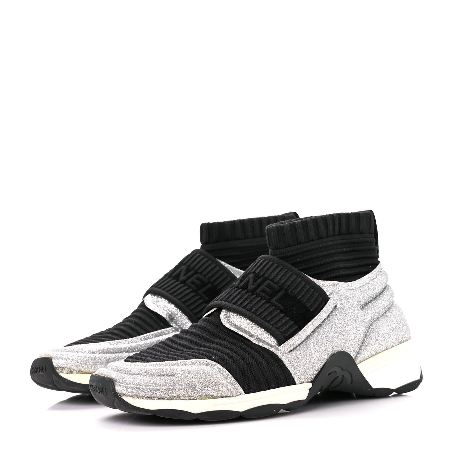 Glitter Stretch Fabric CC Sneakers 35 Black Silver