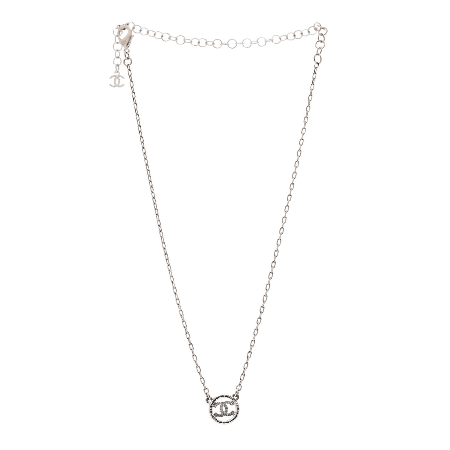 Chanel Crystal CC Chain Short Necklace Silver 3 of 6