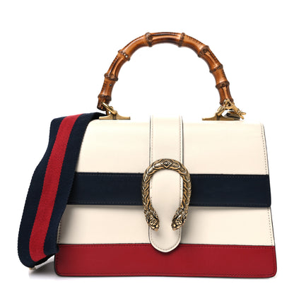 Gucci Calfskin Bamboo Web Medium Dionysus Top Handle Bag White Blue Hibiscus Red 1 of 11