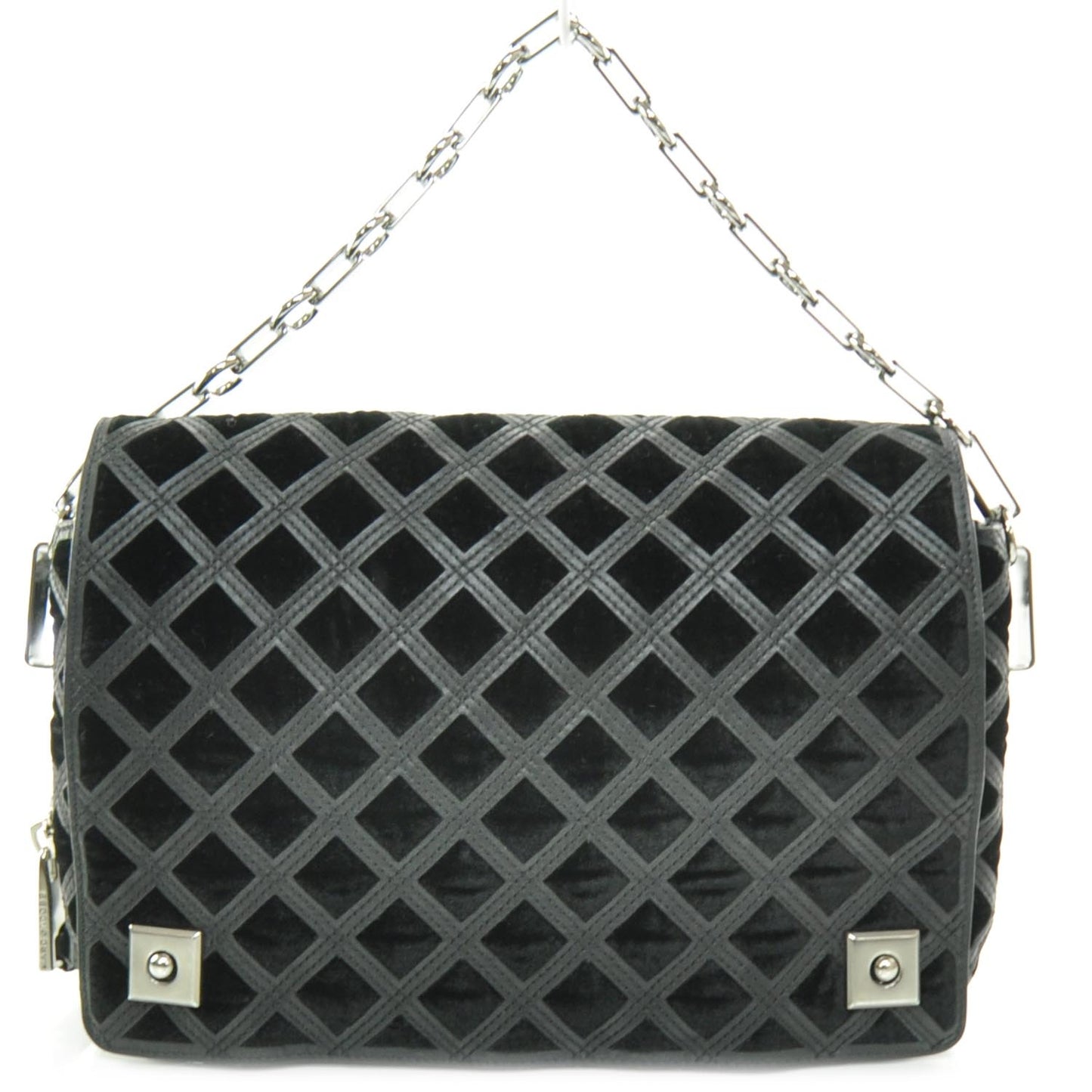 Pony Hair and Suede Lattice Flash Chain Bag Black