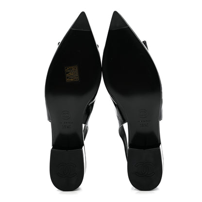 Chanel Crumpled Patent Calfskin CC Bow Slingback Pumps 38.5 Black 6 of 11