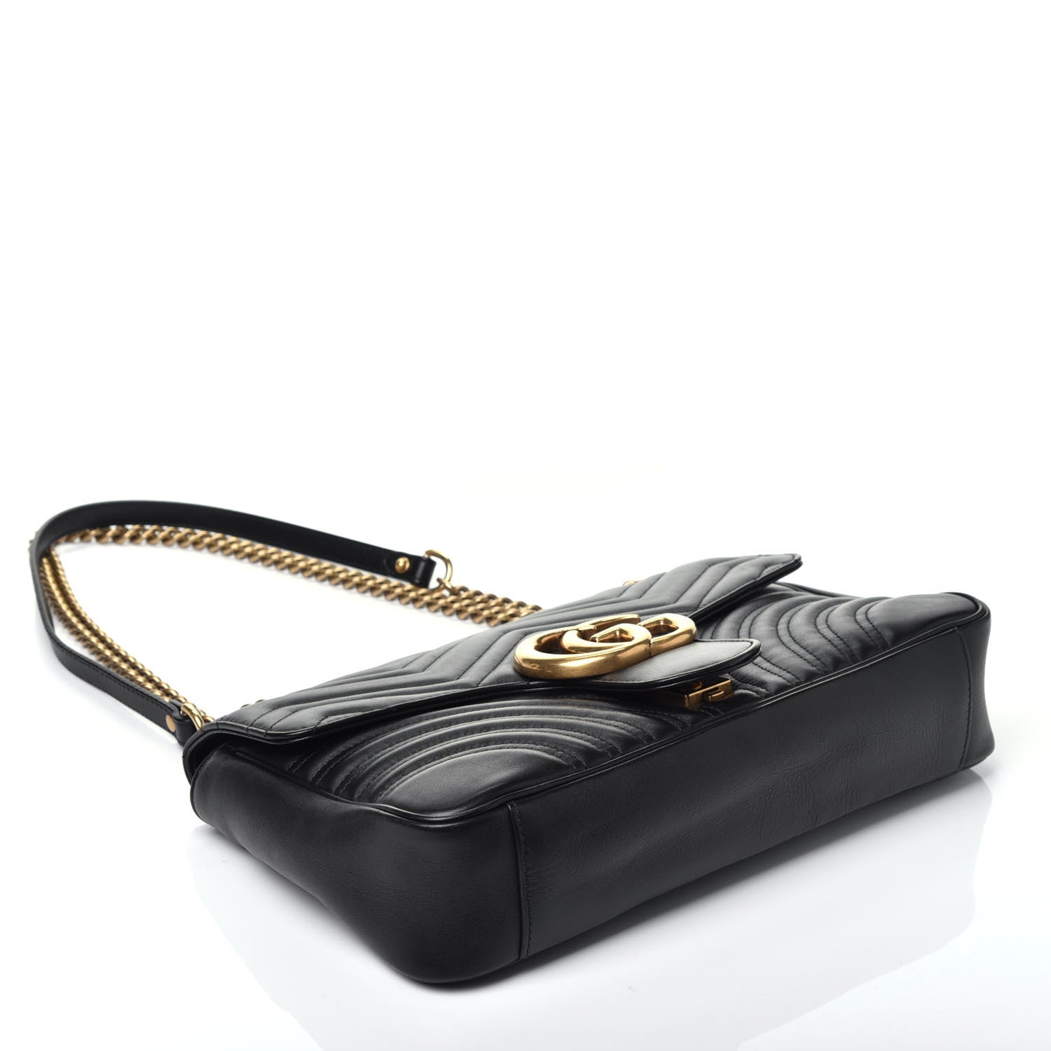 Gucci Calfskin Matelasse Medium GG Marmont Shoulder Bag Black 4 of 9