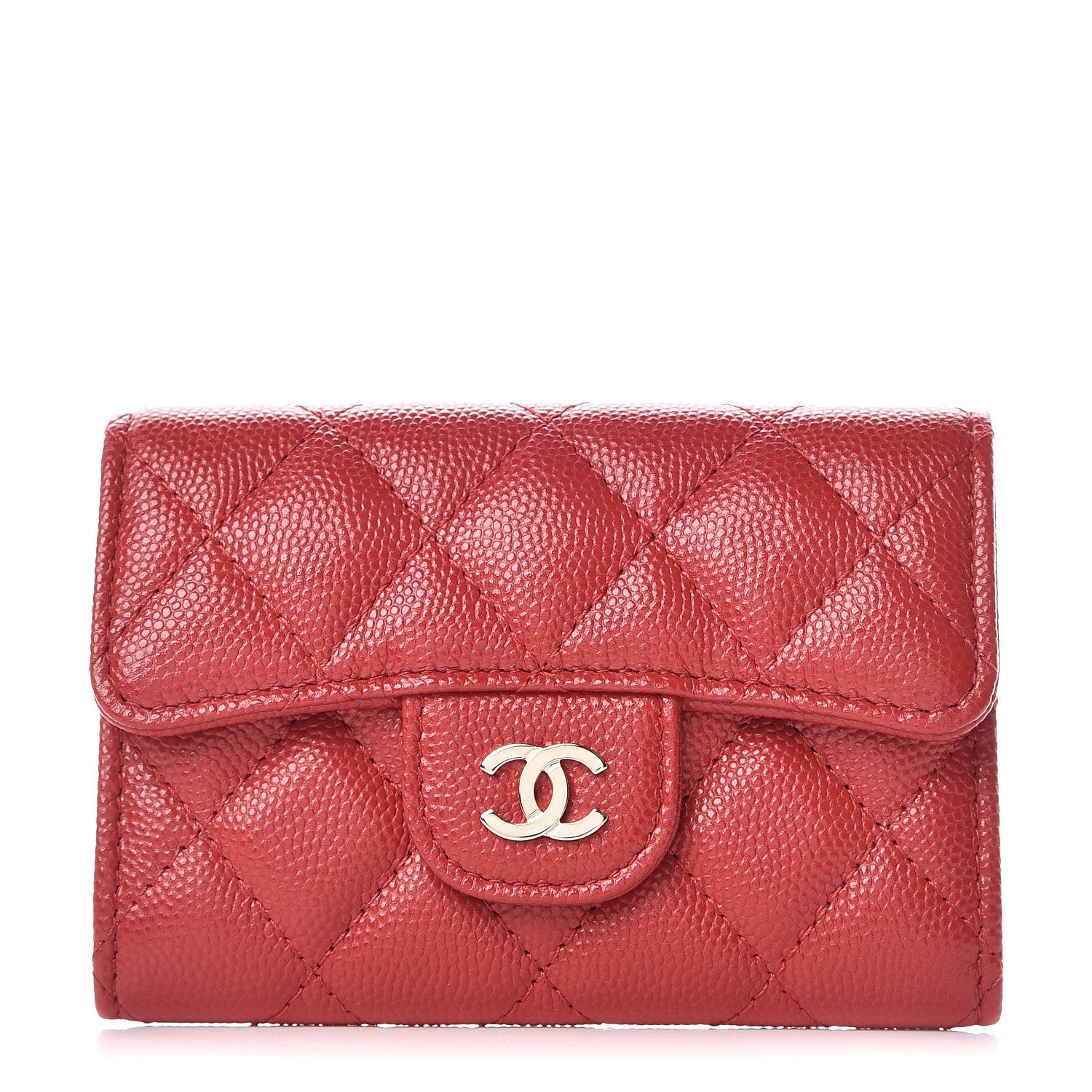 Chanel Caviar Quilted Flap Card Holder Dark Red 1 of 10
