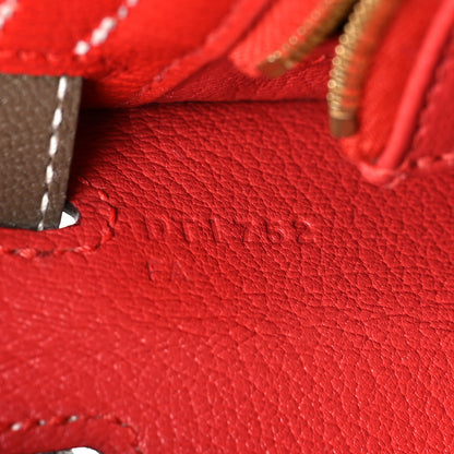 Hermes Chevre Chandra Bi-Color Horseshoe Kelly Sellier 25 Rouge De Coeur Etoupe 7 of 14