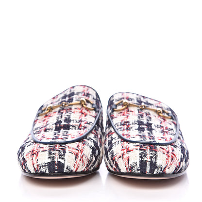 Gucci Tweed Check Womens Princetown Slippers 40 Gardenia Ink Blue Agata 2 of 9
