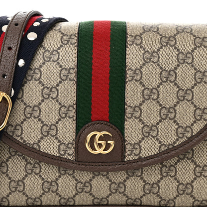 Gucci GG Supreme Monogram Textured Dollar Calfskin Web Studded Mini Ophidia Flap Shoulder Bag Beige Ebony New Acero 8 of 10