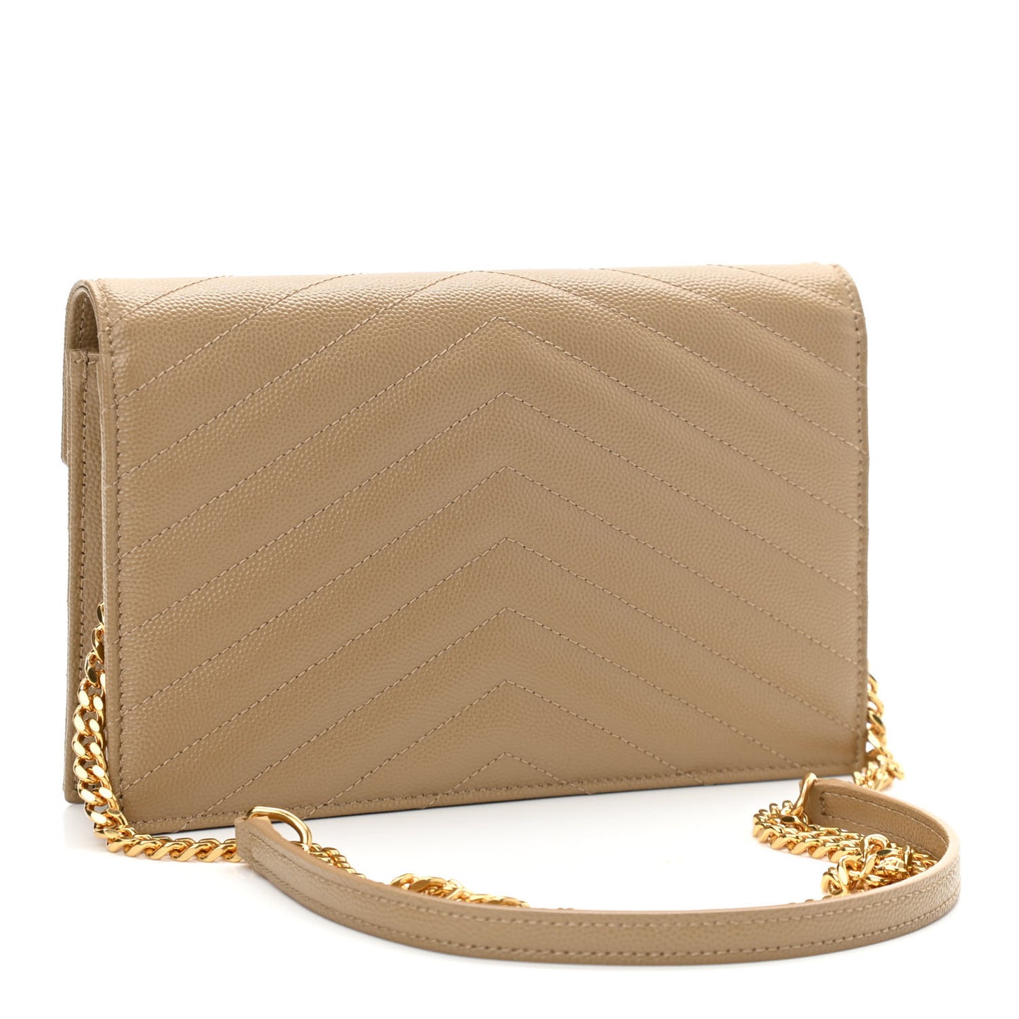 Grain De Poudre Matelasse Chevron Monogram Envelope Chain Wallet Dark Latte