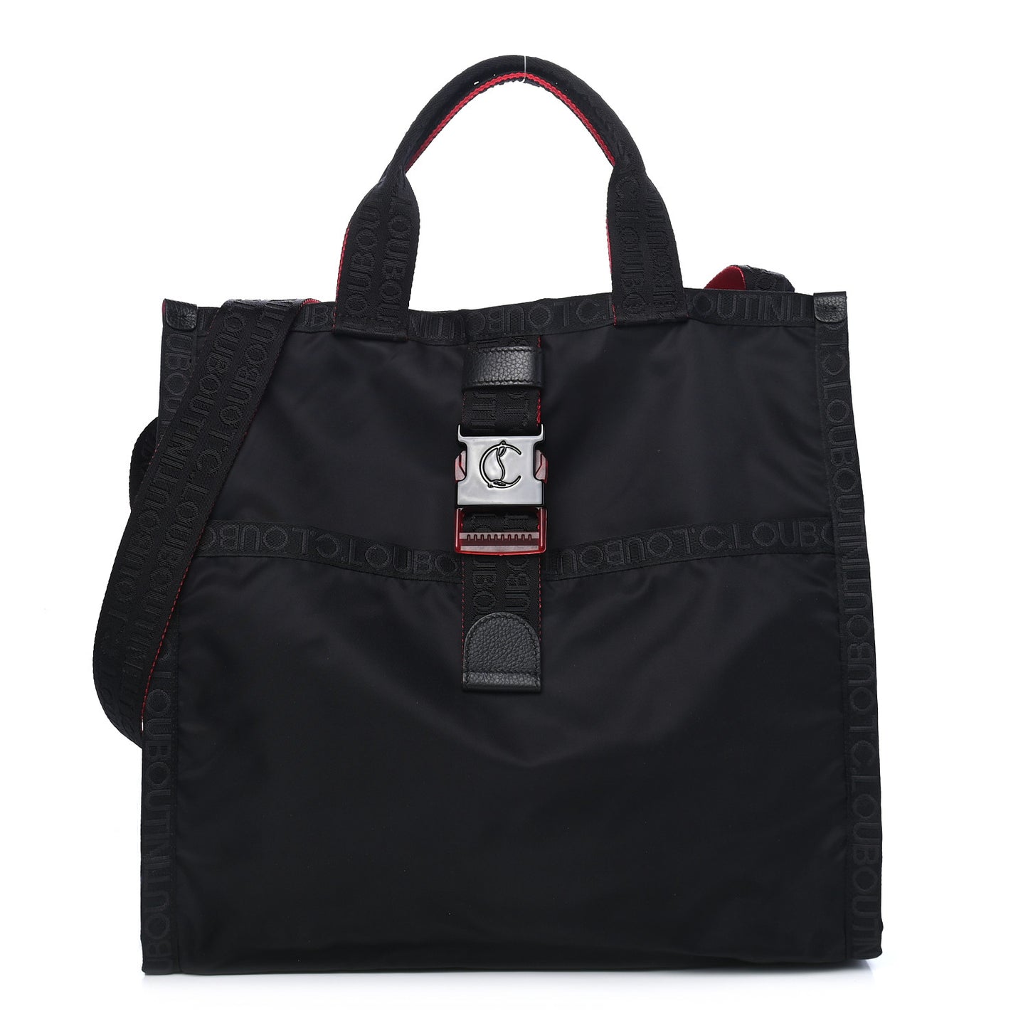 Nylon Calfskin Loubiclic Logo Tote Bag Black