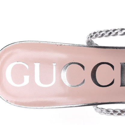 Gucci Metallic Nappa Braided Sandals 41.5 Silver 8 of 9