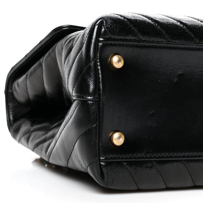 Chanel Calfskin Chevron Quilted Medium Coco Handle Flap Black 8 of 9