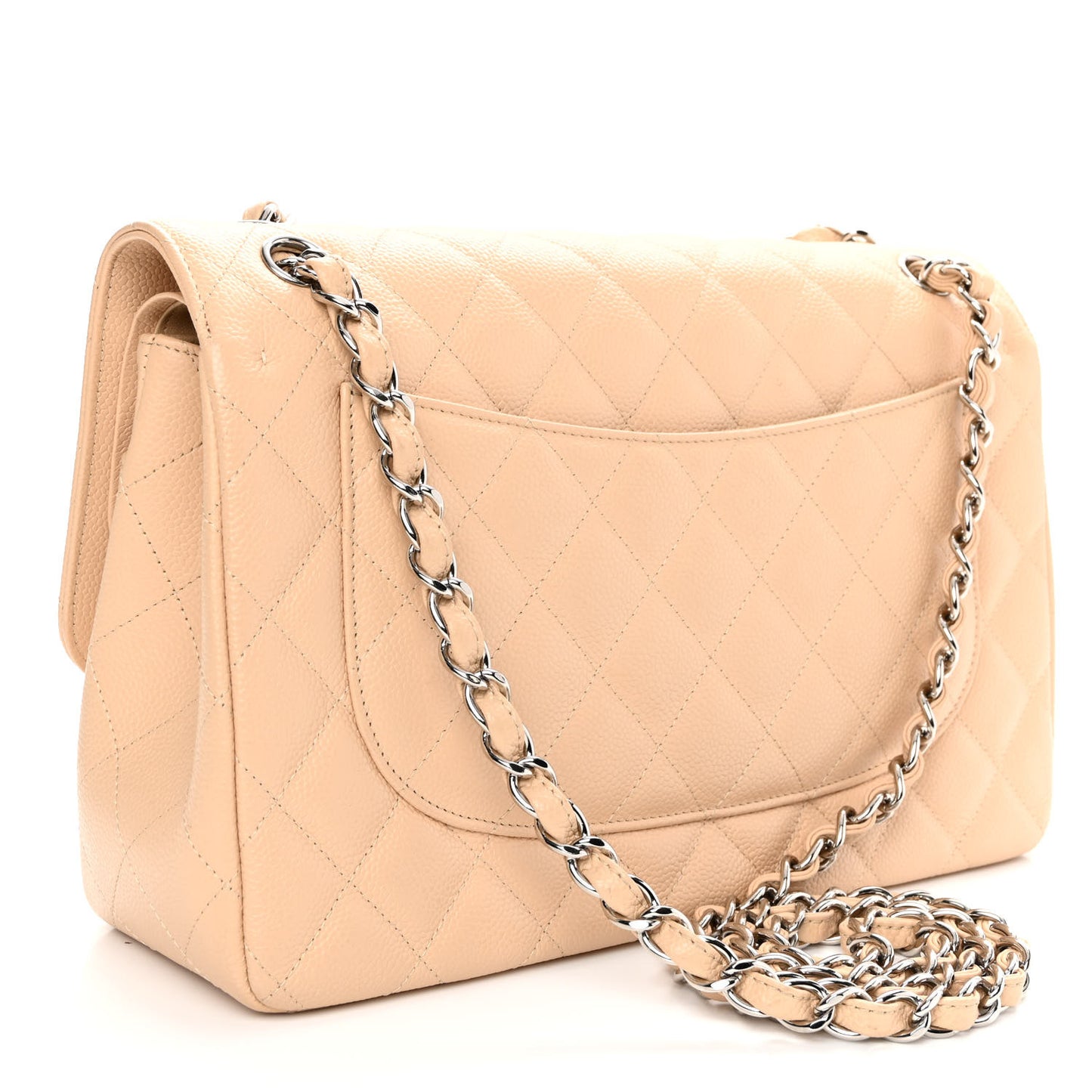 Caviar Quilted Jumbo Double Flap Beige Clair