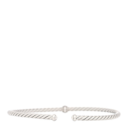 David Yurman Sterling Silver Diamond 4mm Cable Flex Single Station Bracelet 2 of 3