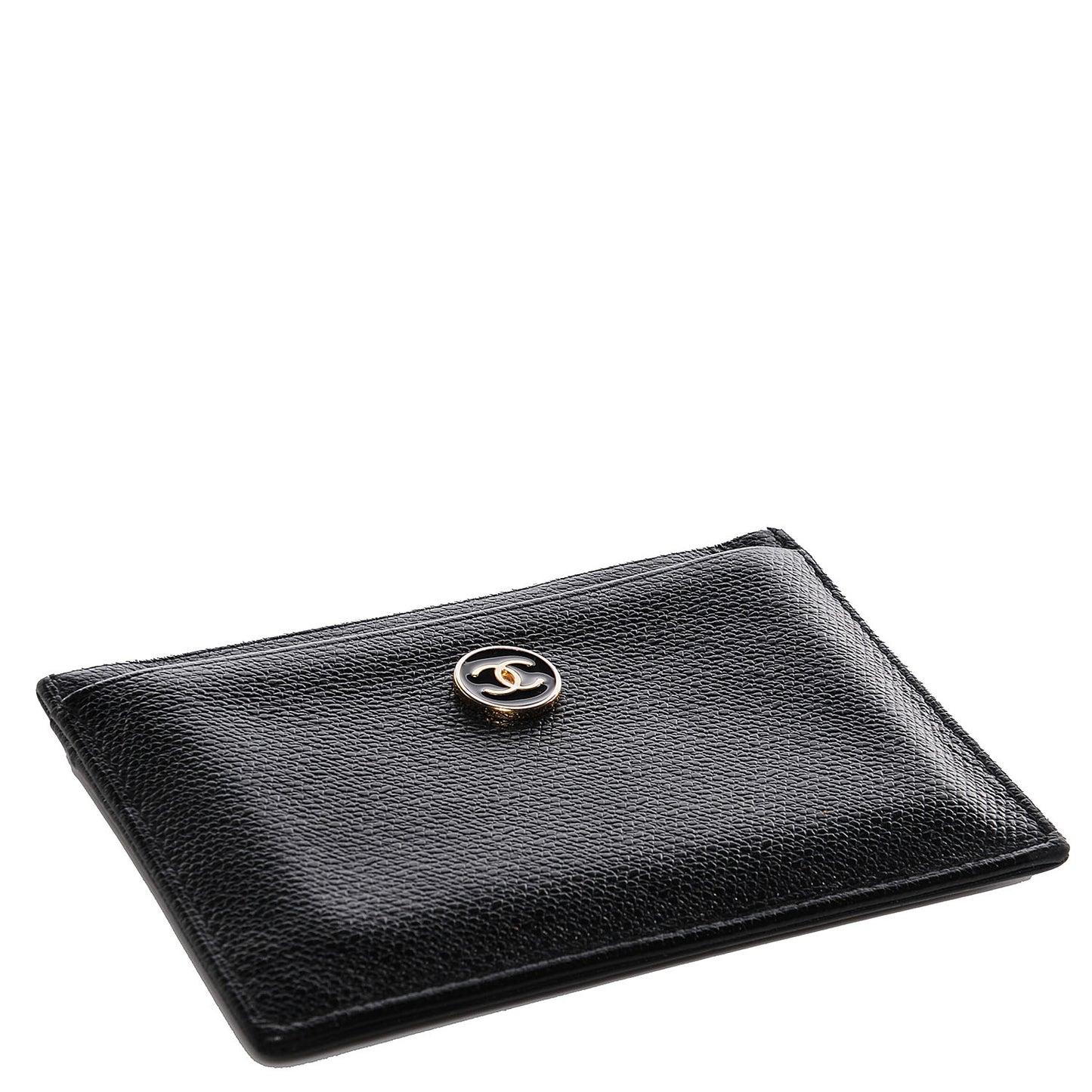 Calfskin CC Button Card Holder Case Black