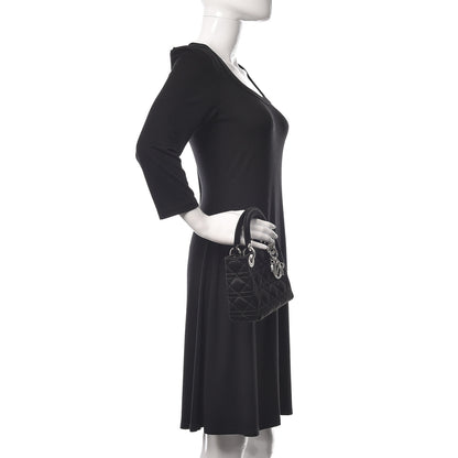 Christian Dior Satin Swarovski Crystal Cannage Mini Lady Dior Black 2 of 10