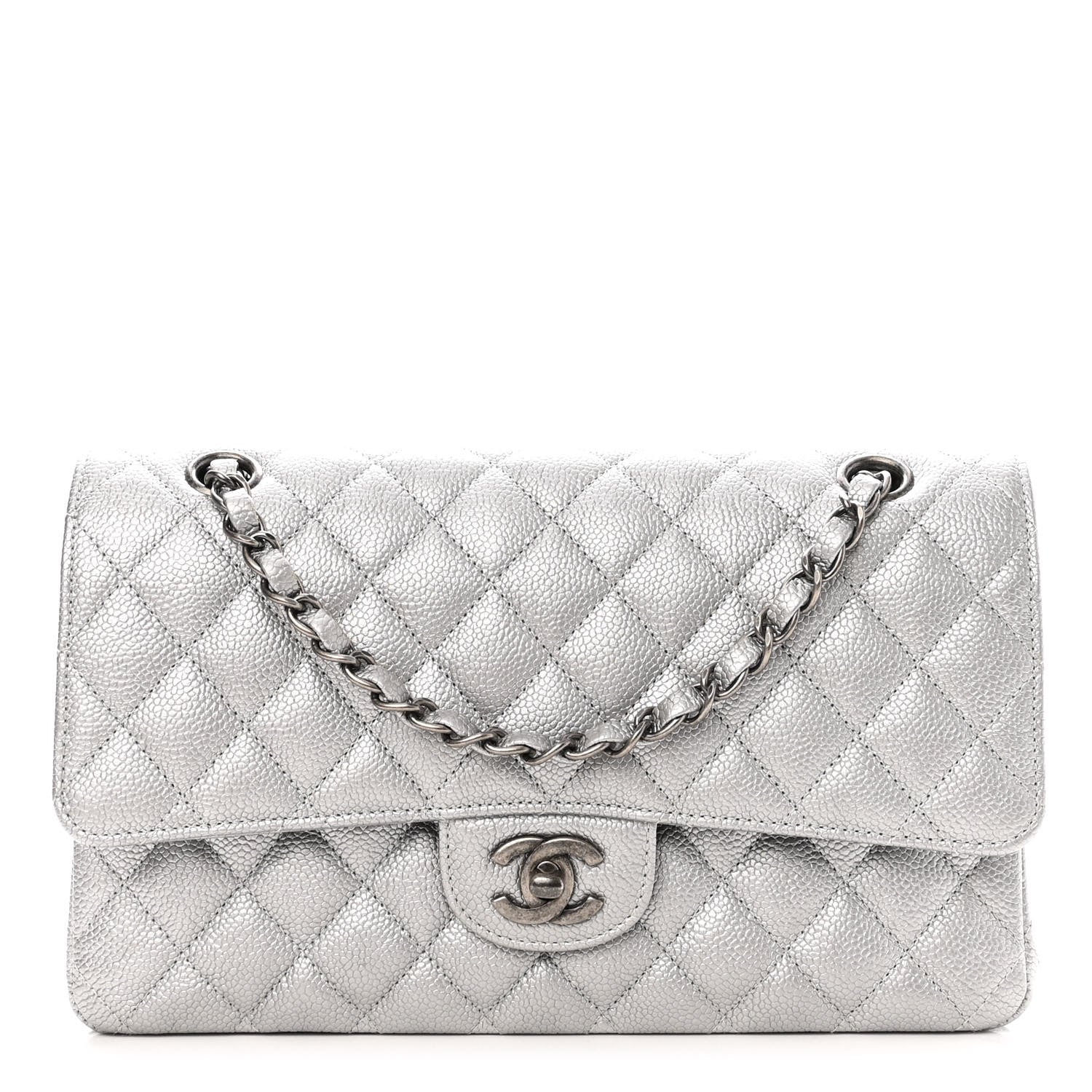 Chanel Metallic Caviar Quilted Medium Double Flap Silver 1 of 10