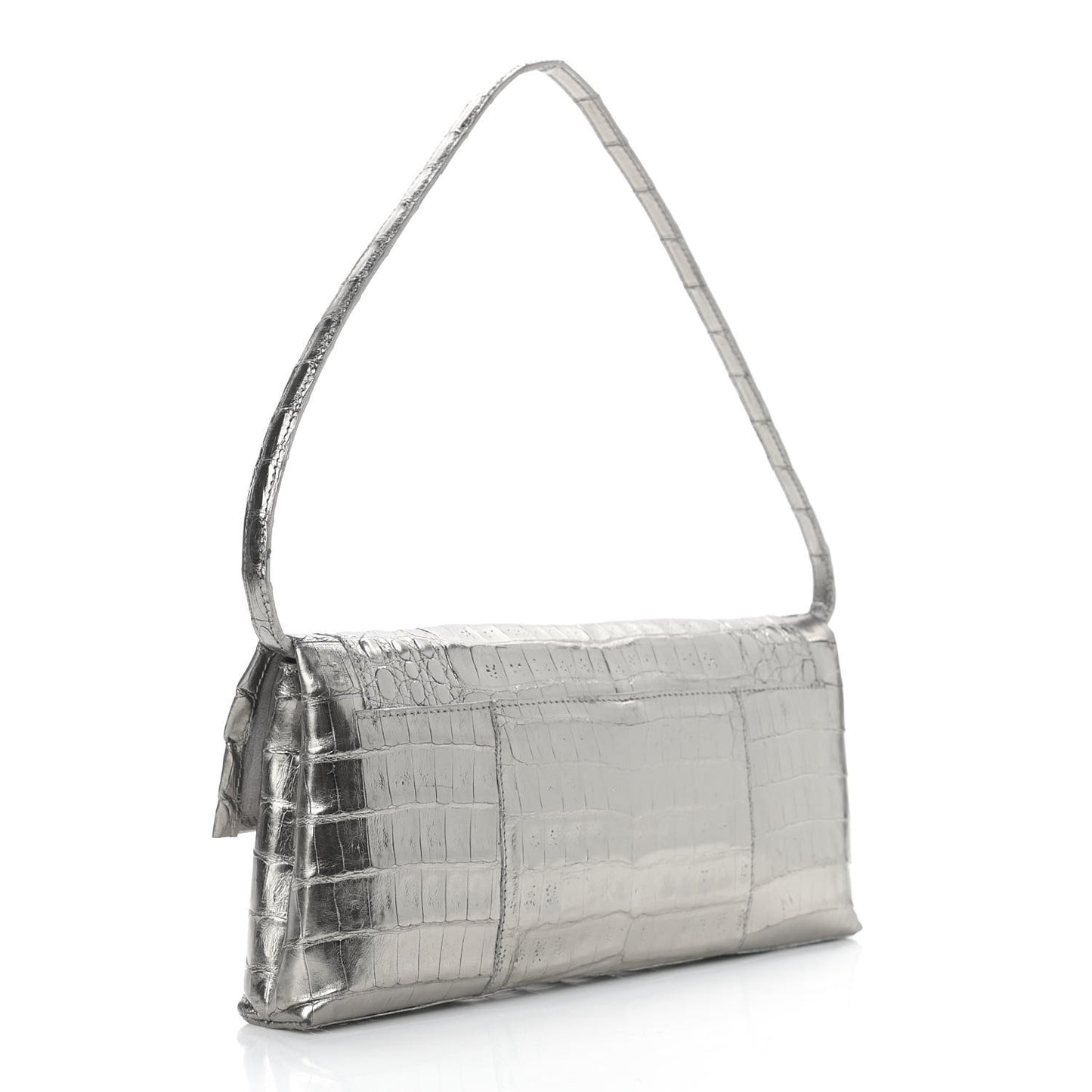 Metallic Crocodile Clutch Silver