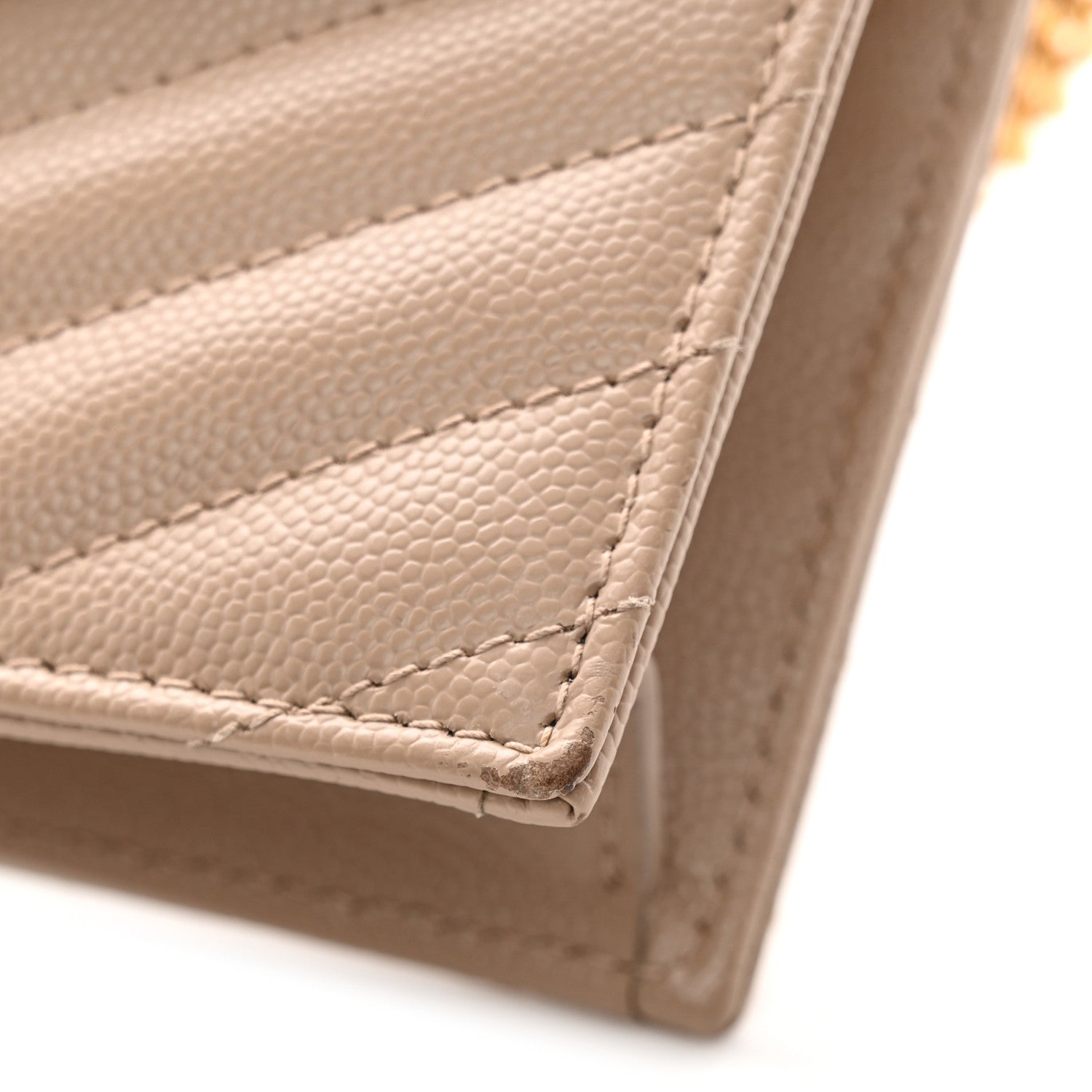 Saint Laurent Grain De Poudre Matelasse Chevron Monogram Envelope Chain Wallet Dark Beige 11 of 13