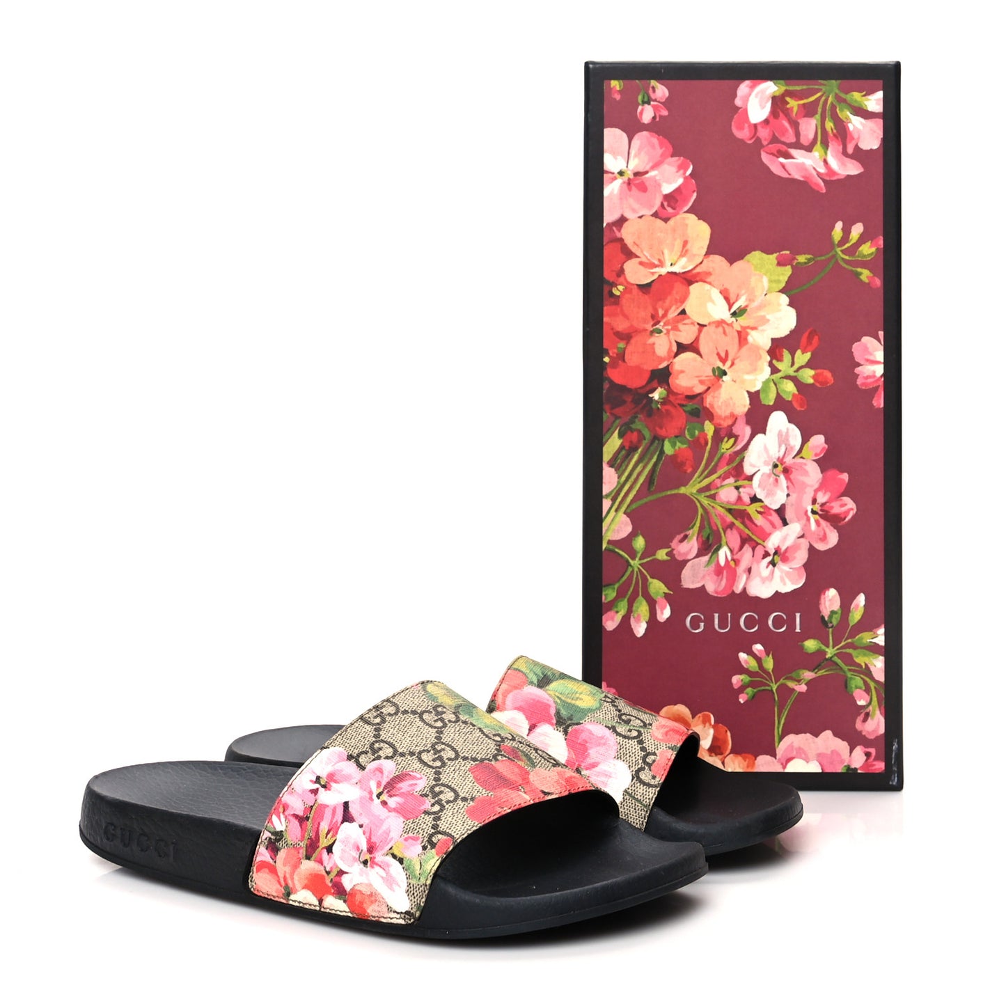 GG Supreme Monogram Blooms Slide Sandals 37 Beige Multicolor