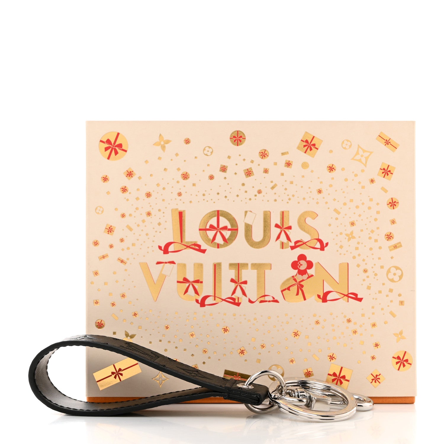 Louis Vuitton Calfskin LV Shape Dragonne Bag Charm Key Holder Black 5 of 5
