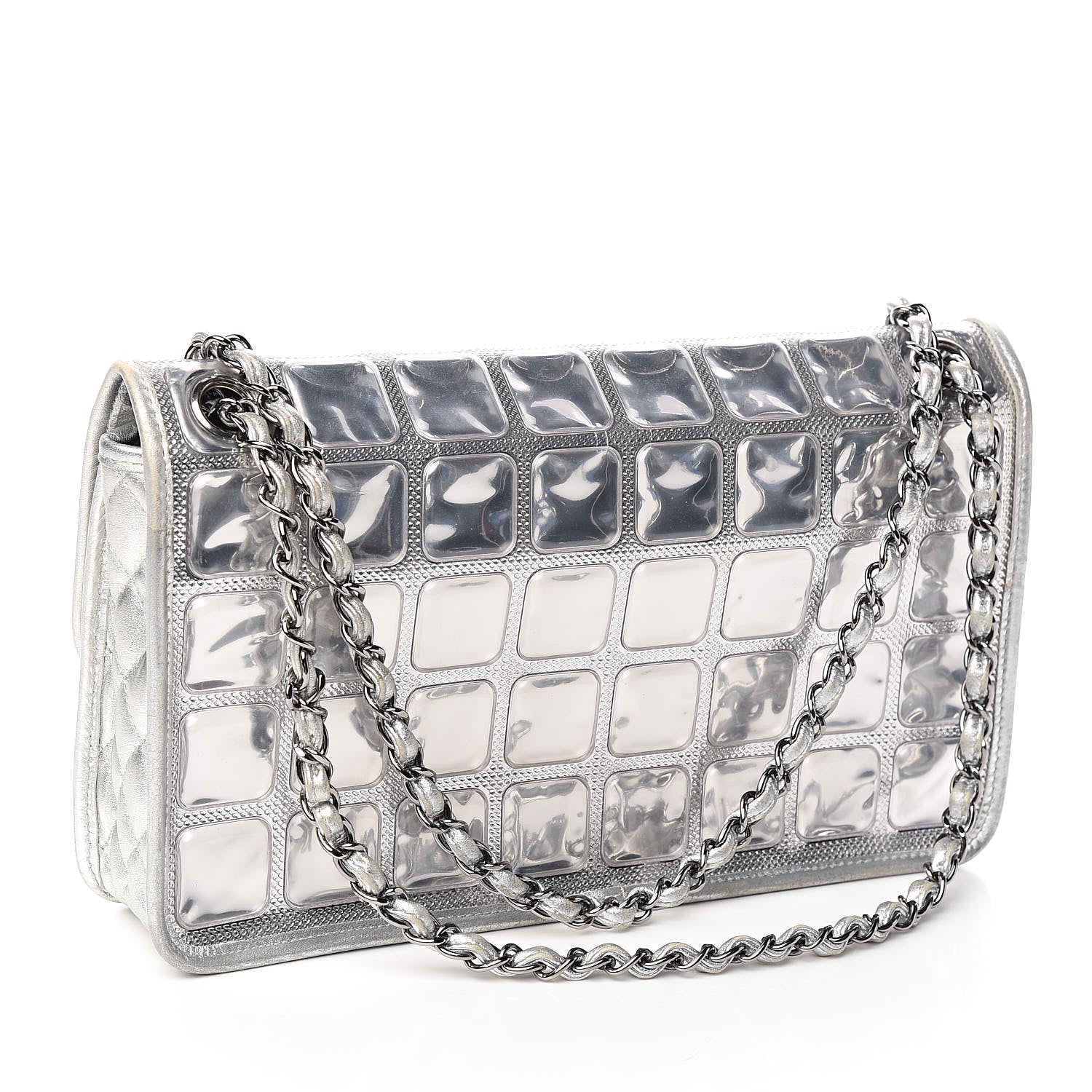 Chanel Vinyl Large Ice Cube Flap Silver 3 of 14