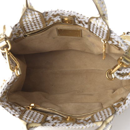 Prada Goatskin Woven Small Tote White Gold 4 of 9