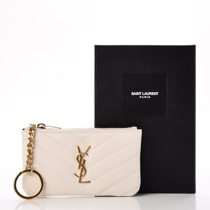 Saint Laurent Calfskin Matelasse Monogram Key Pouch Porcellana 8 of 8