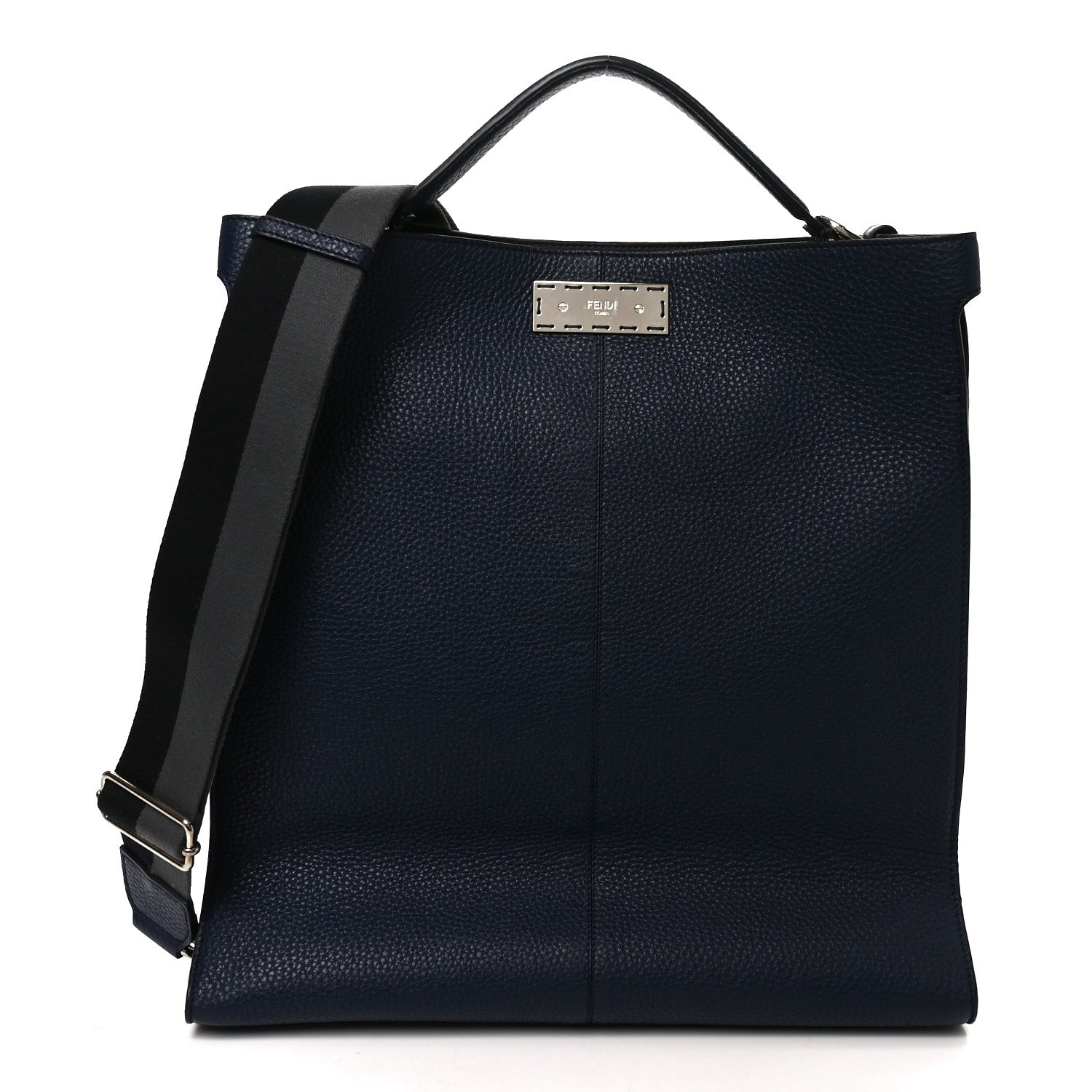 Fendi Cuoio Romano Glazed Fabric FF 1974 Peekaboo X-Lite Fit Navy 1 of 10