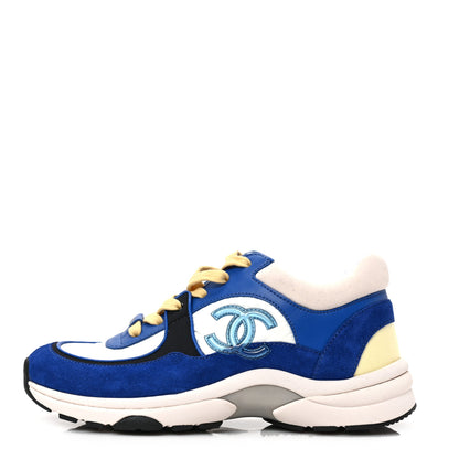 Chanel Nylon Lambskin Suede CC Womens Sneakers 35 Blue White Black 1 of 7