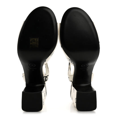 Chanel Lambskin Printed CC Sandals 41 White Black 6 of 12