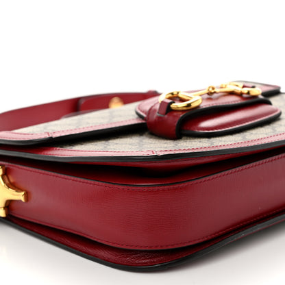 Gucci GG Supreme Monogram Azalea Calfskin Horsebit 1955 Shoulder Bag Beige Ebony New Cherry Red 8 of 11