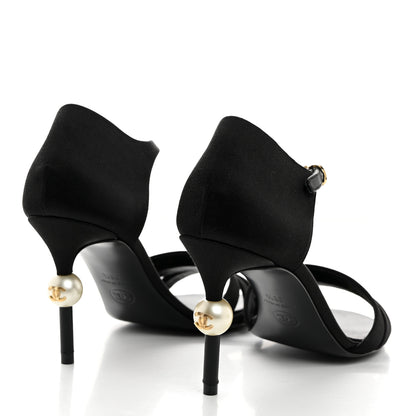 Chanel Satin Pearl Sandals 36.5 Black 4 of 9