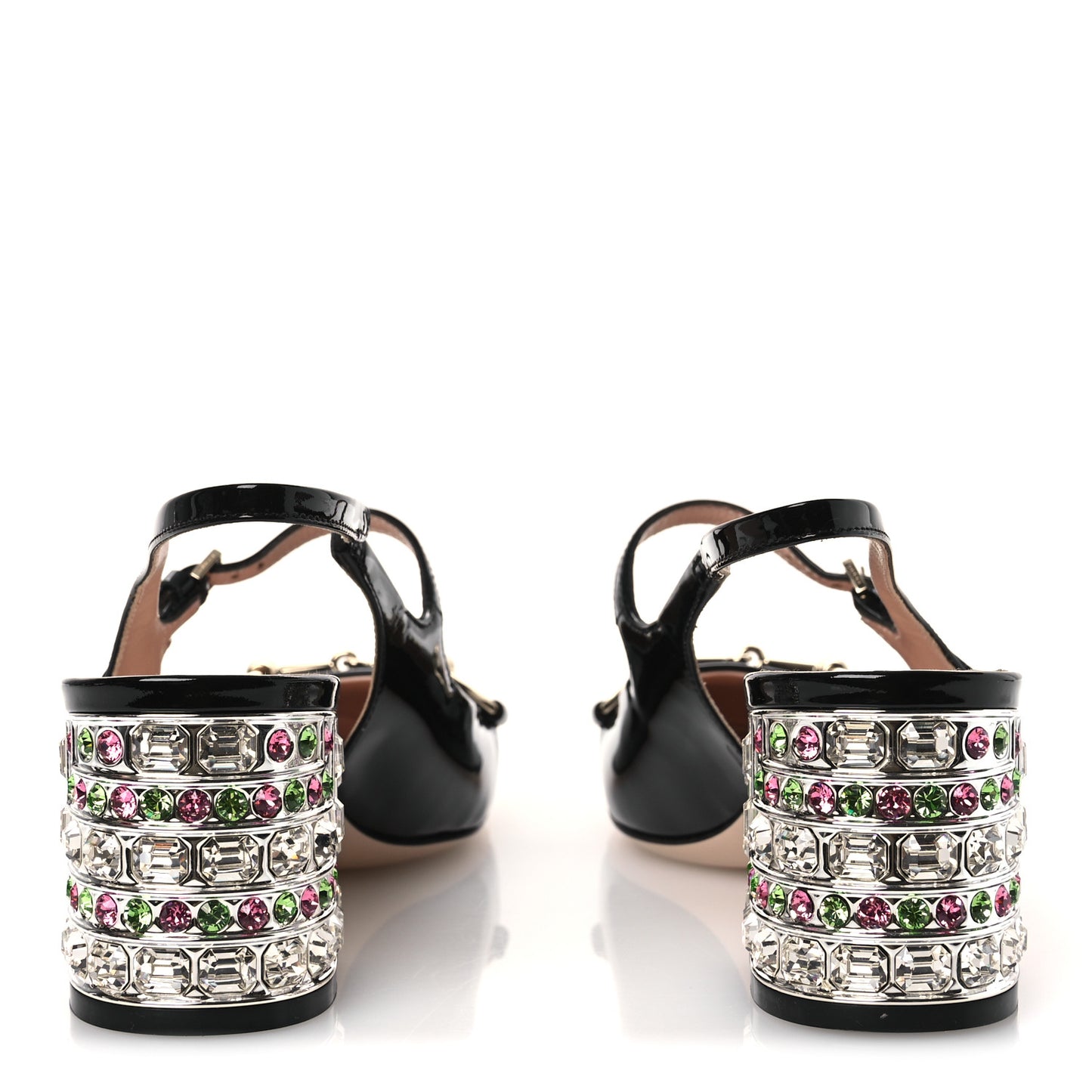 Vernice Crystal Horsebit Charlotte 42mm Slingback Pumps 37 Black Multicolor