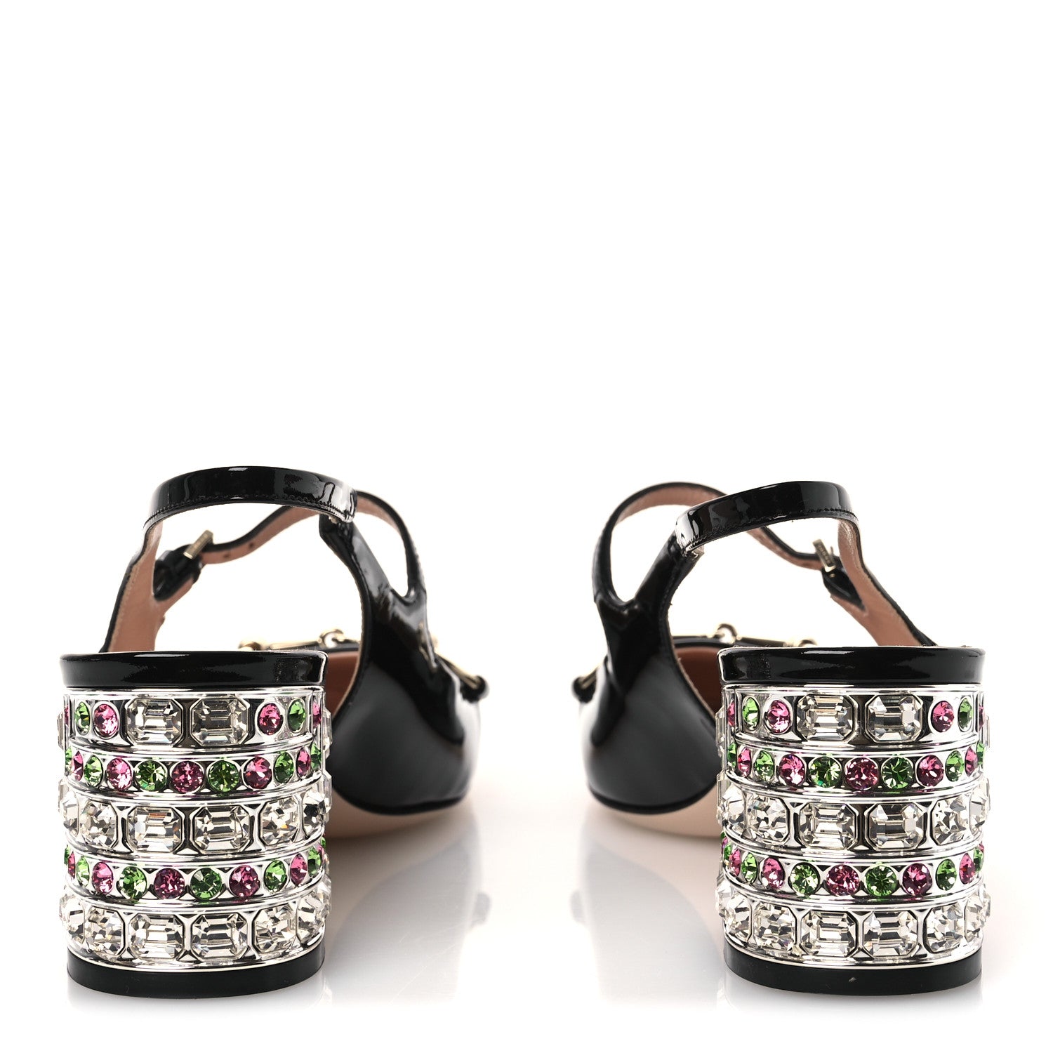 Gucci Vernice Crystal Horsebit Charlotte 42mm Slingback Pumps 37 Black Multicolor 6 of 14