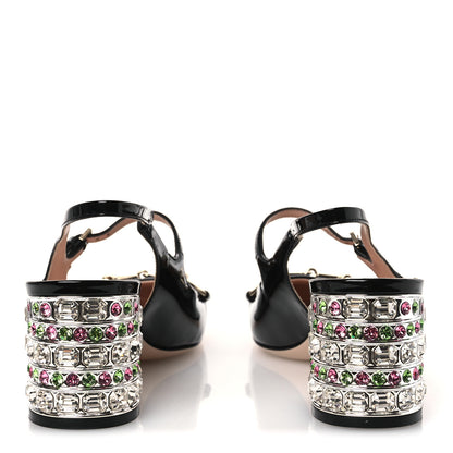 Gucci Vernice Crystal Horsebit Charlotte 42mm Slingback Pumps 37 Black Multicolor 6 of 14