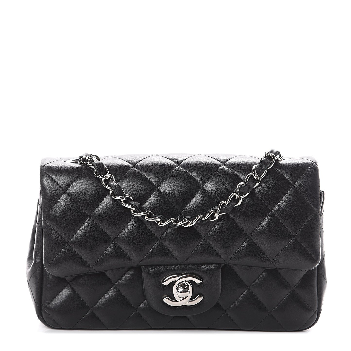Lambskin Quilted Mini Rectangular Flap Black