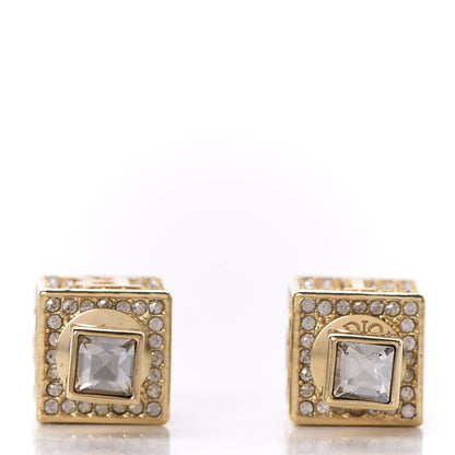 Christian Dior Metal Crystal Lucky Square Earrings Gold 2 of 6