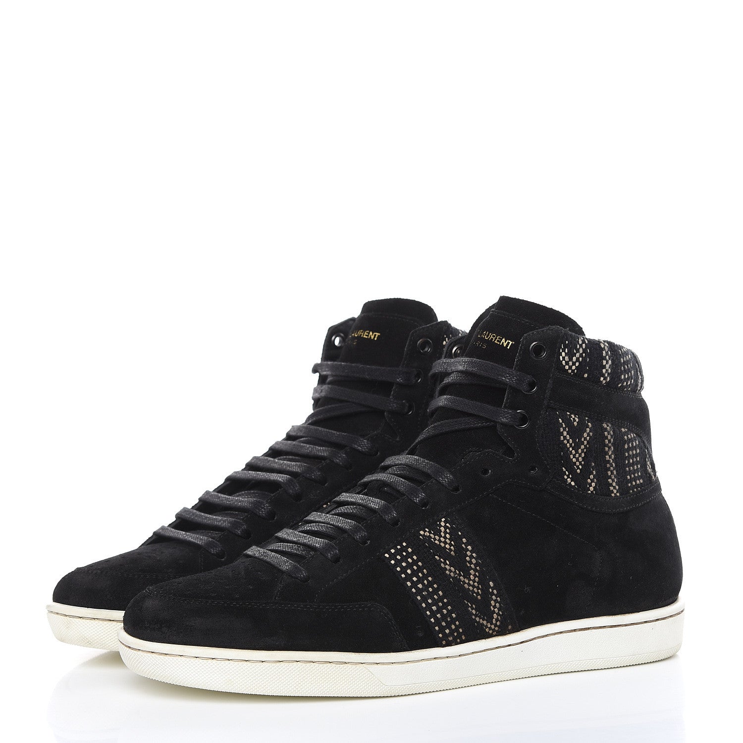 Saint Laurent Distressed Suede Mens Ikat High Top Sneakers 41 Black 3 of 9