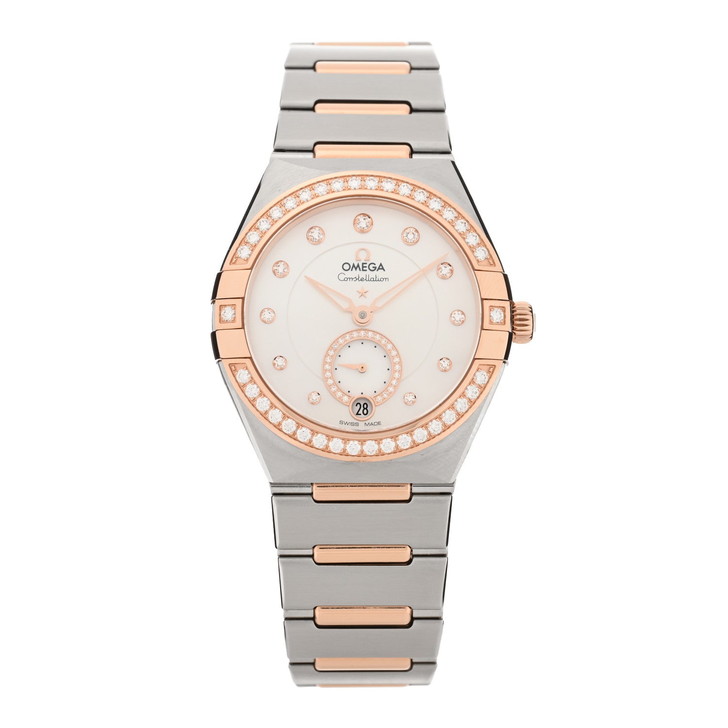 Omega Stainless Steel 18K Sedna Gold Diamond Bezel Mother of Pearl 34mm Co-Axial Master Chronometer Small Seconds Automatic Watch 131.25.34.20.55.001 1 of 5