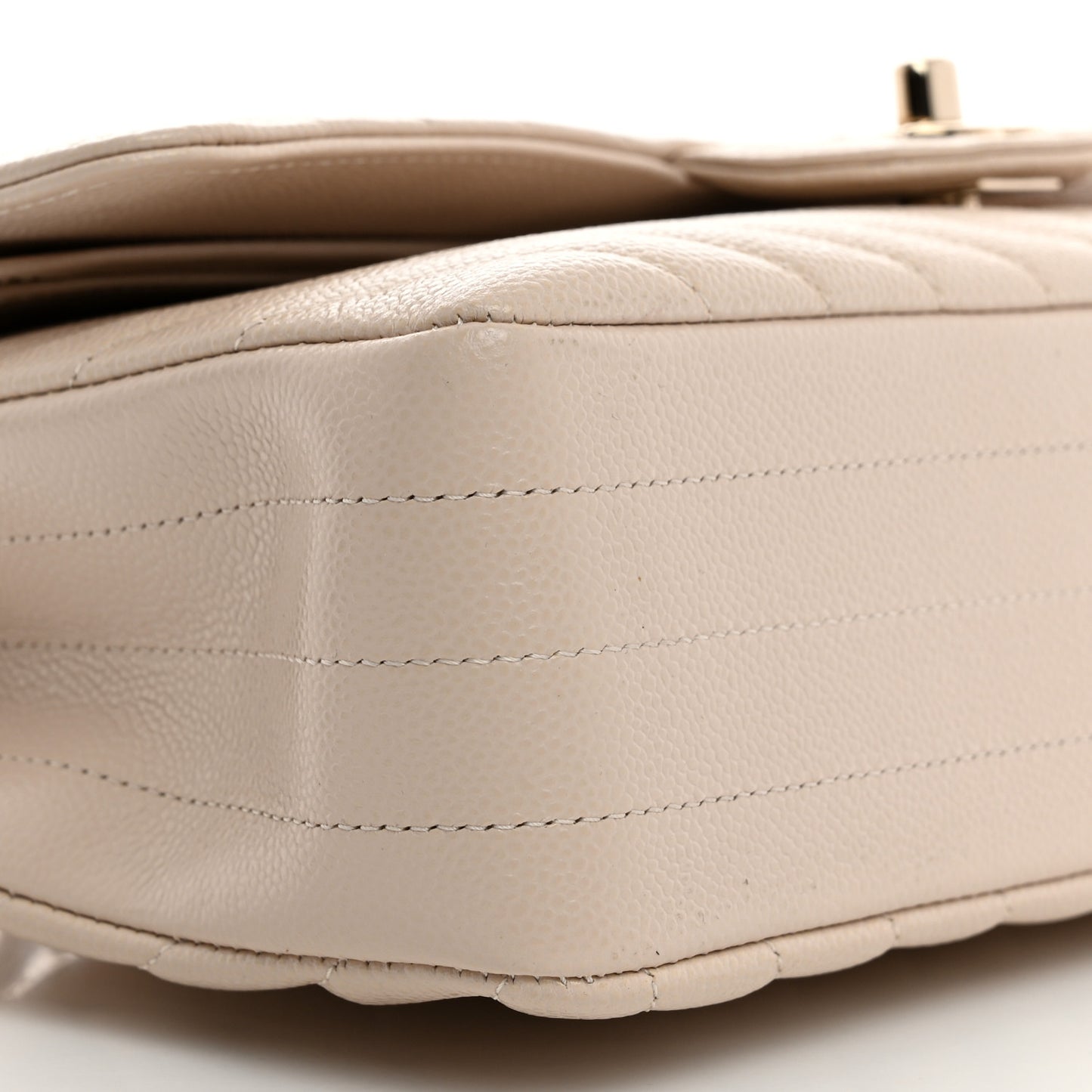 Caviar Chevron Quilted Medium Double Flap Beige