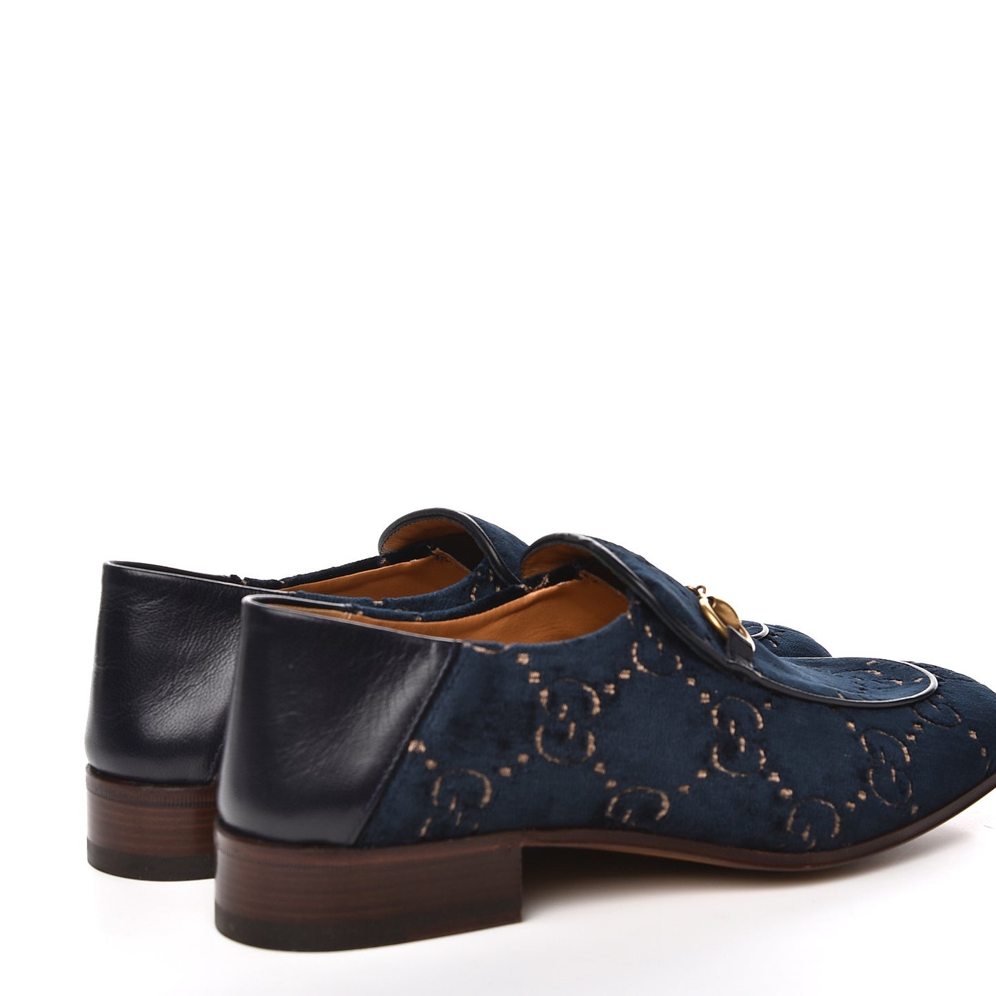 Velvet GG Monogram Goatskin Mens Horsebit Loafers 6.5 Blue Beige