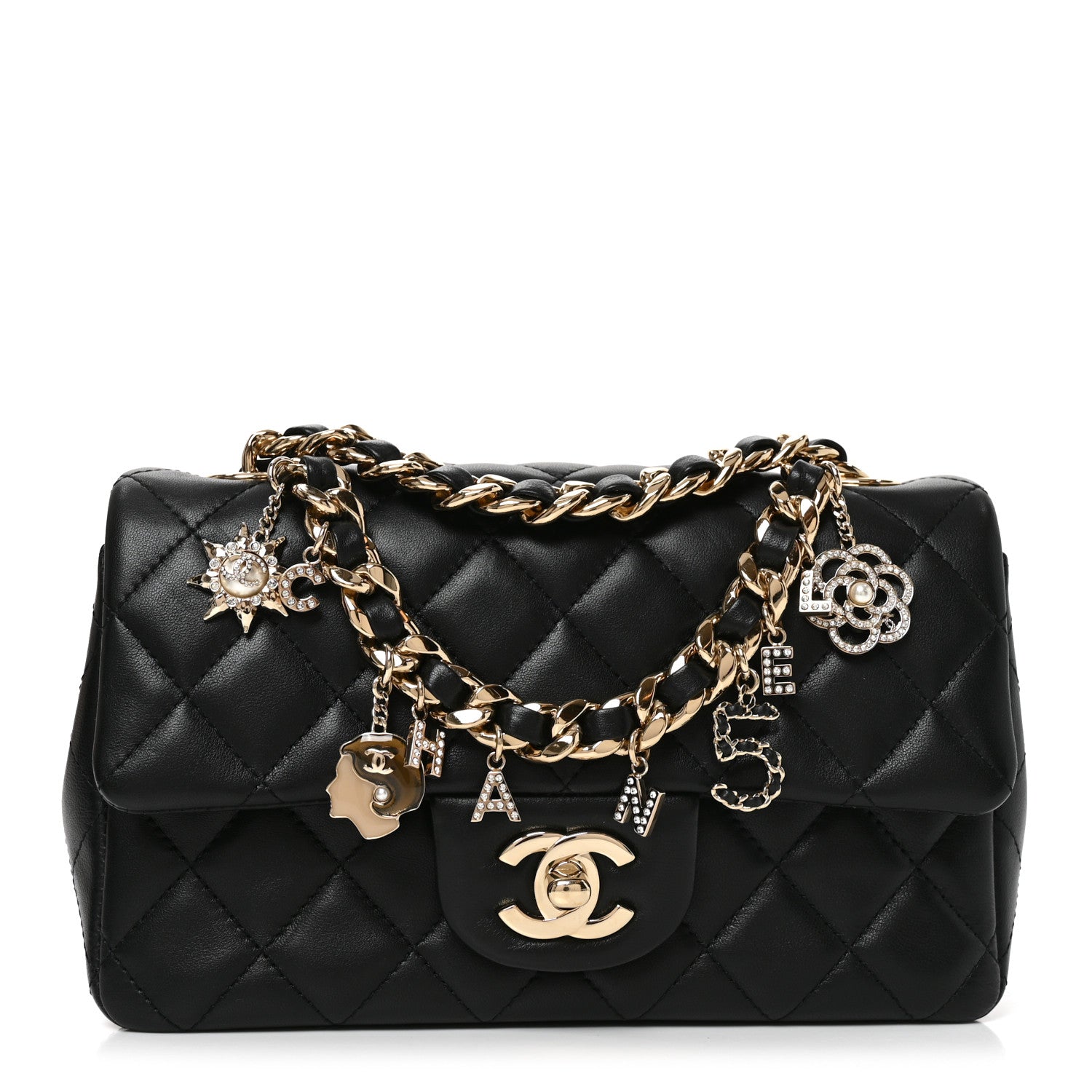 Chanel Lambskin Quilted Mini Coco Charms Rectangular Flap Black 1 of 10