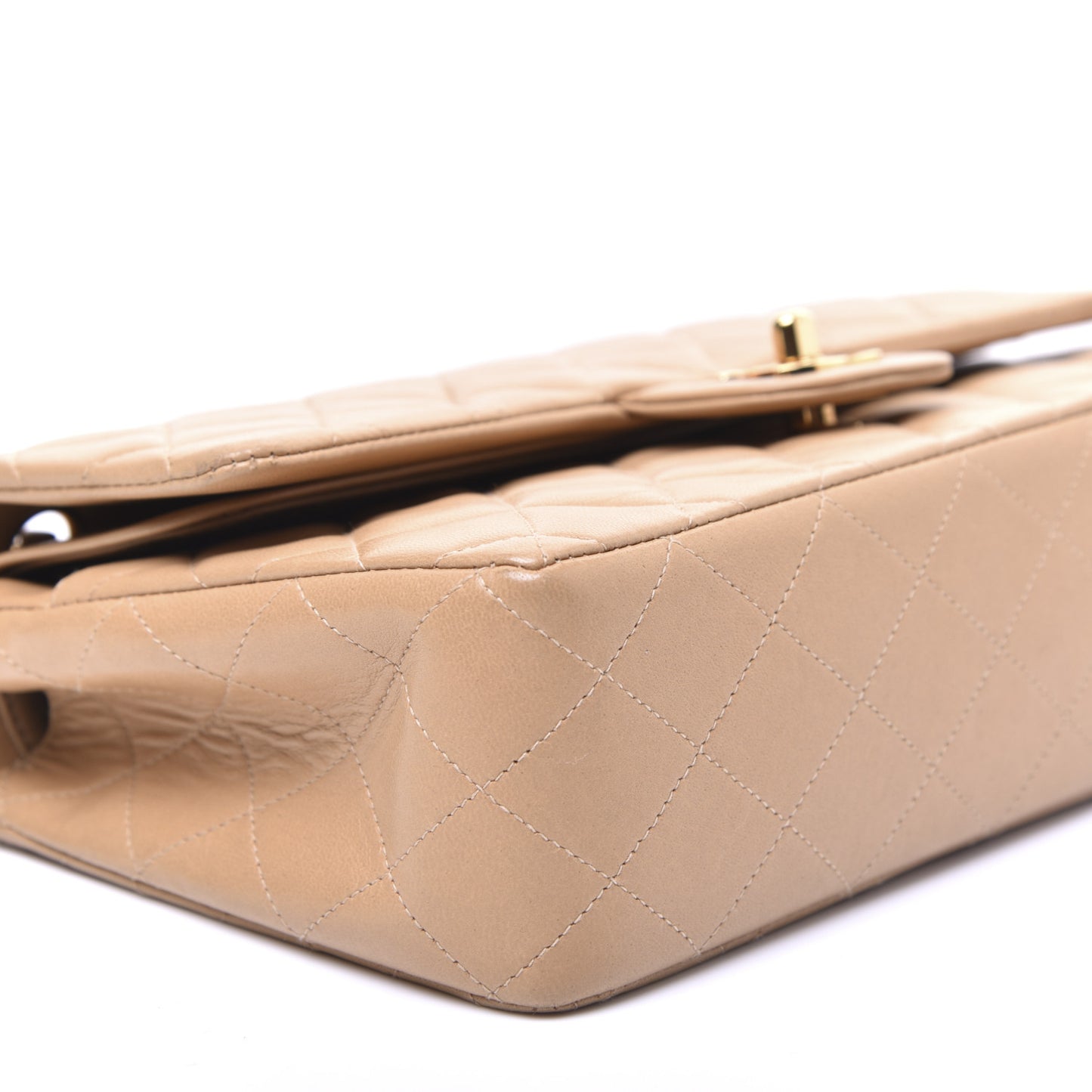 Lambskin Quilted Medium Double Flap Beige