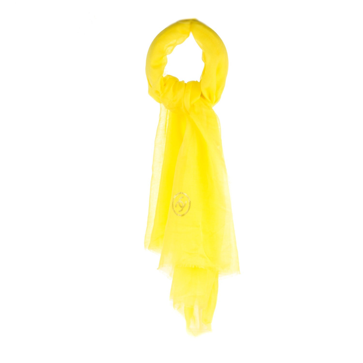 Chanel Modal Cashmere Sequins CC Scarf Yellow 1 of 5